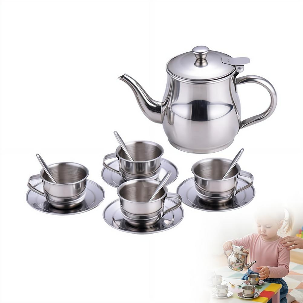 Kids Outdoor House With Kitchen - Kids Stainless Steel Tea Set Tableware