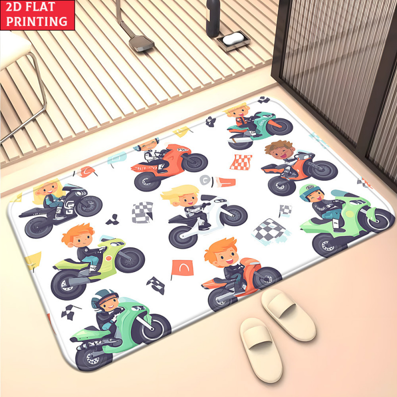 Kids Outdoor Mat Waterproof - VIKAMA Cartoon Kids Motorcycle Racer Doormat