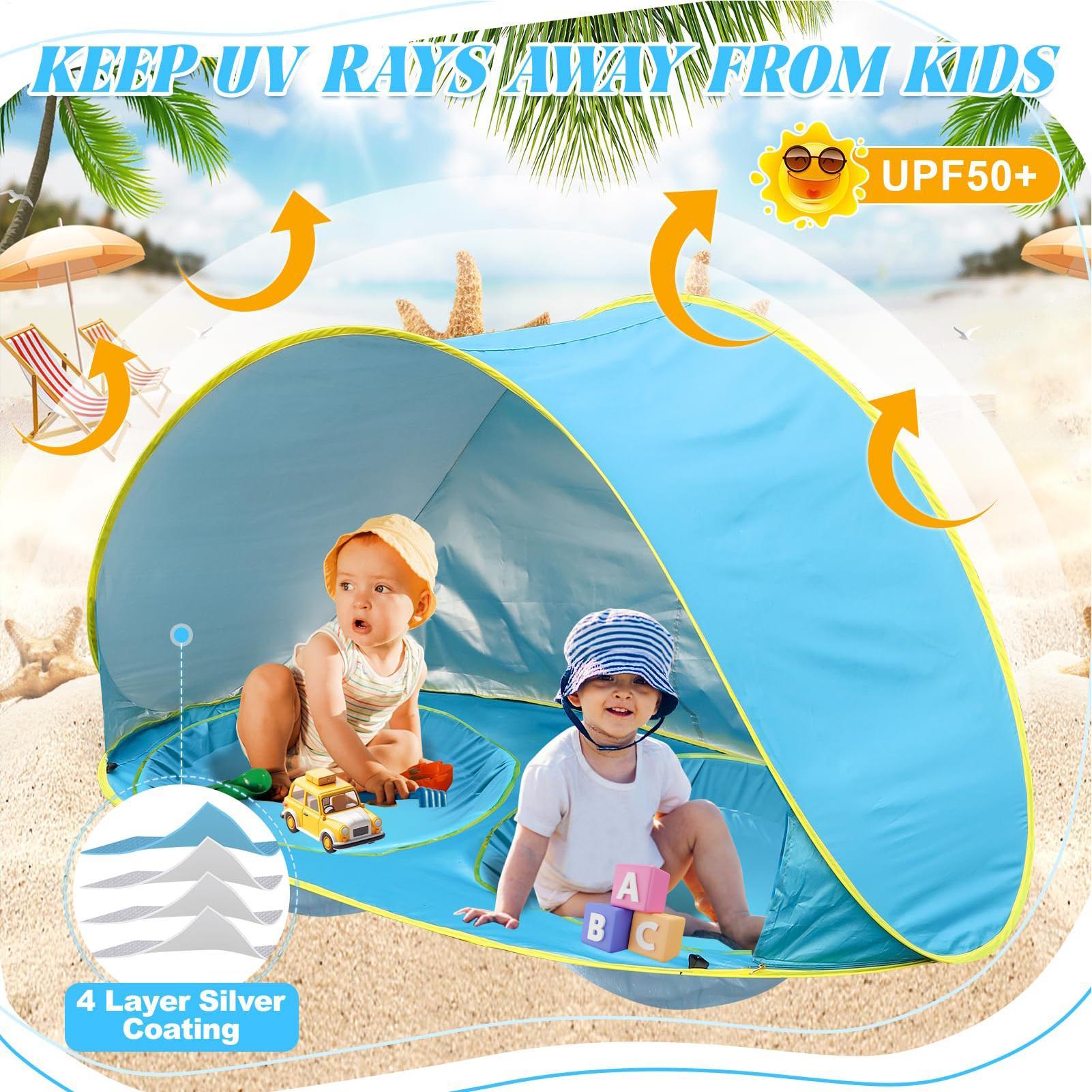 Kid Beach Tent With Pool UV Pr - Kids Outdoor Wagon ulasan dan harga