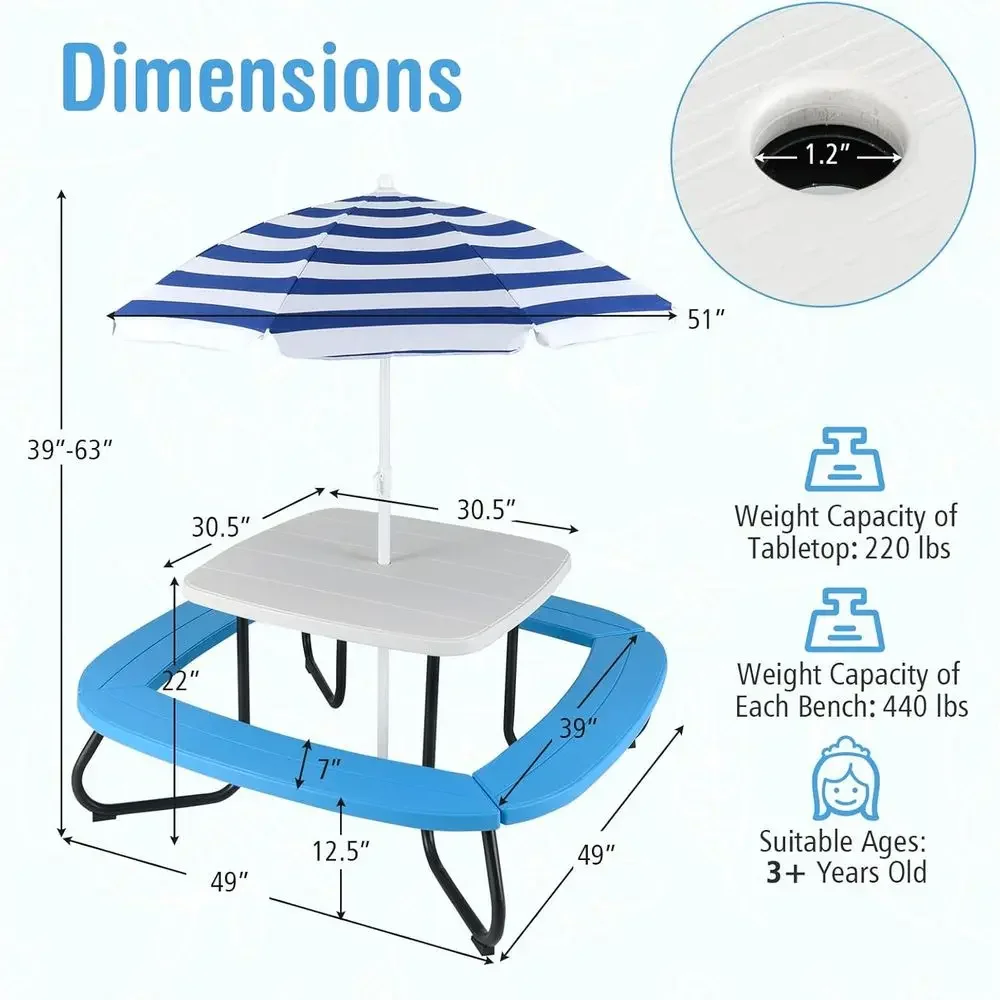 8-Person Kids Picnic Table wit - Kids Outdoor Activity Table ulasan dan harga