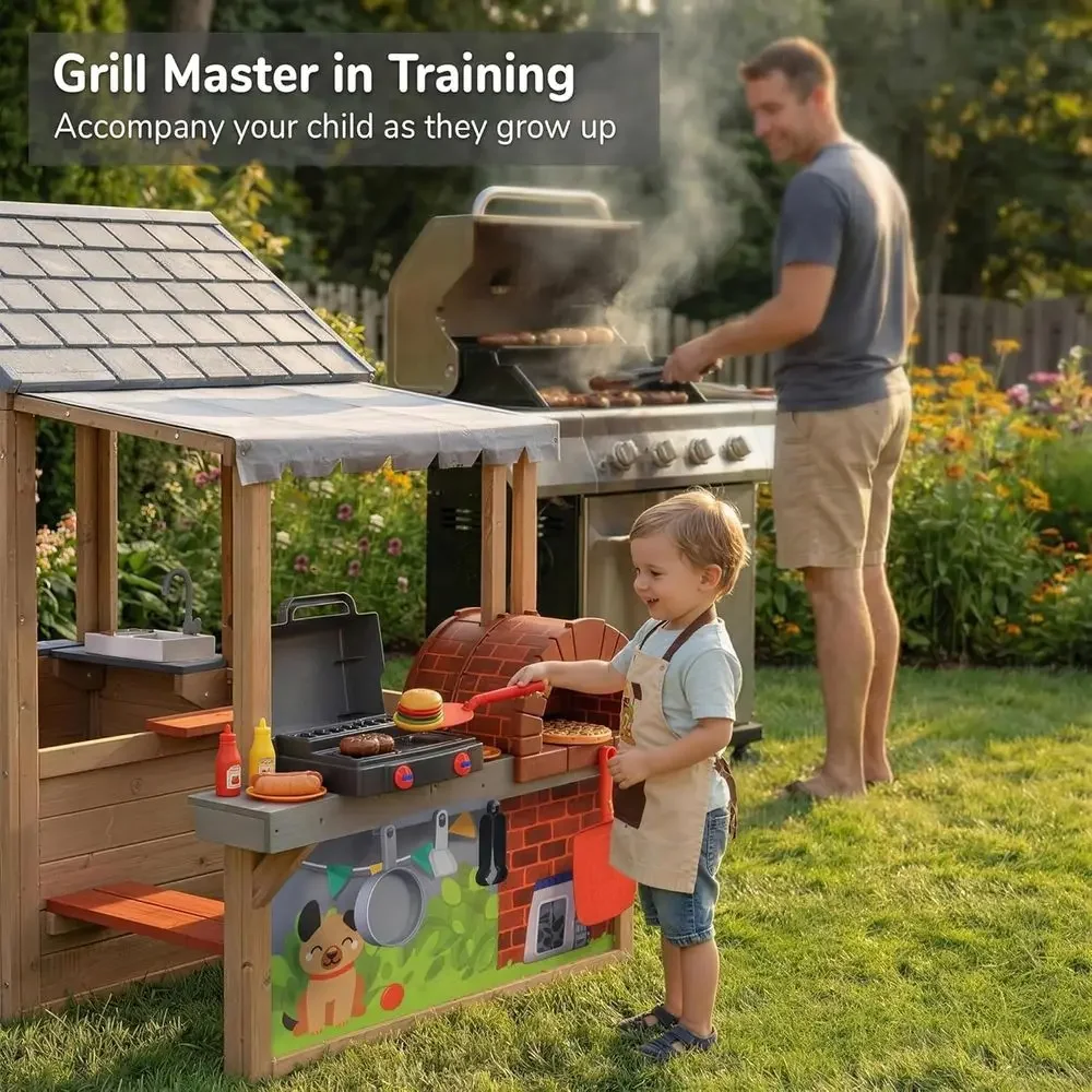 Kids Outdoor Wooden Playhouse, - Kids Outdoor Grill ulasan dan harga