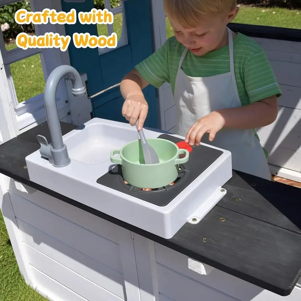 YOE Wooden Kids Playhouse with - Kids Outdoor House With Kitchen ulasan dan harga