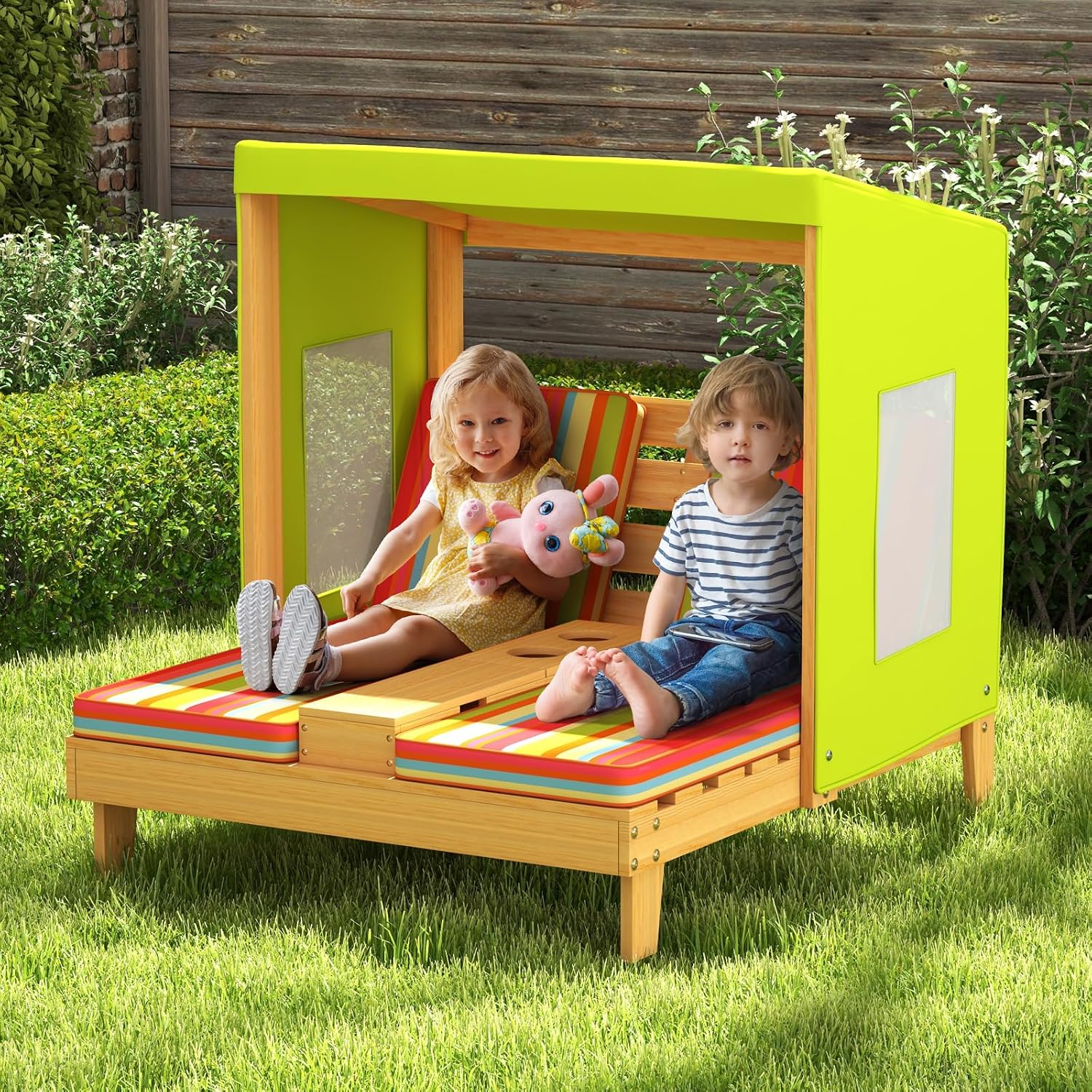 Kids Wood Double Chaise Lounge - Kids Outdoor Lounge Furniture ulasan dan harga