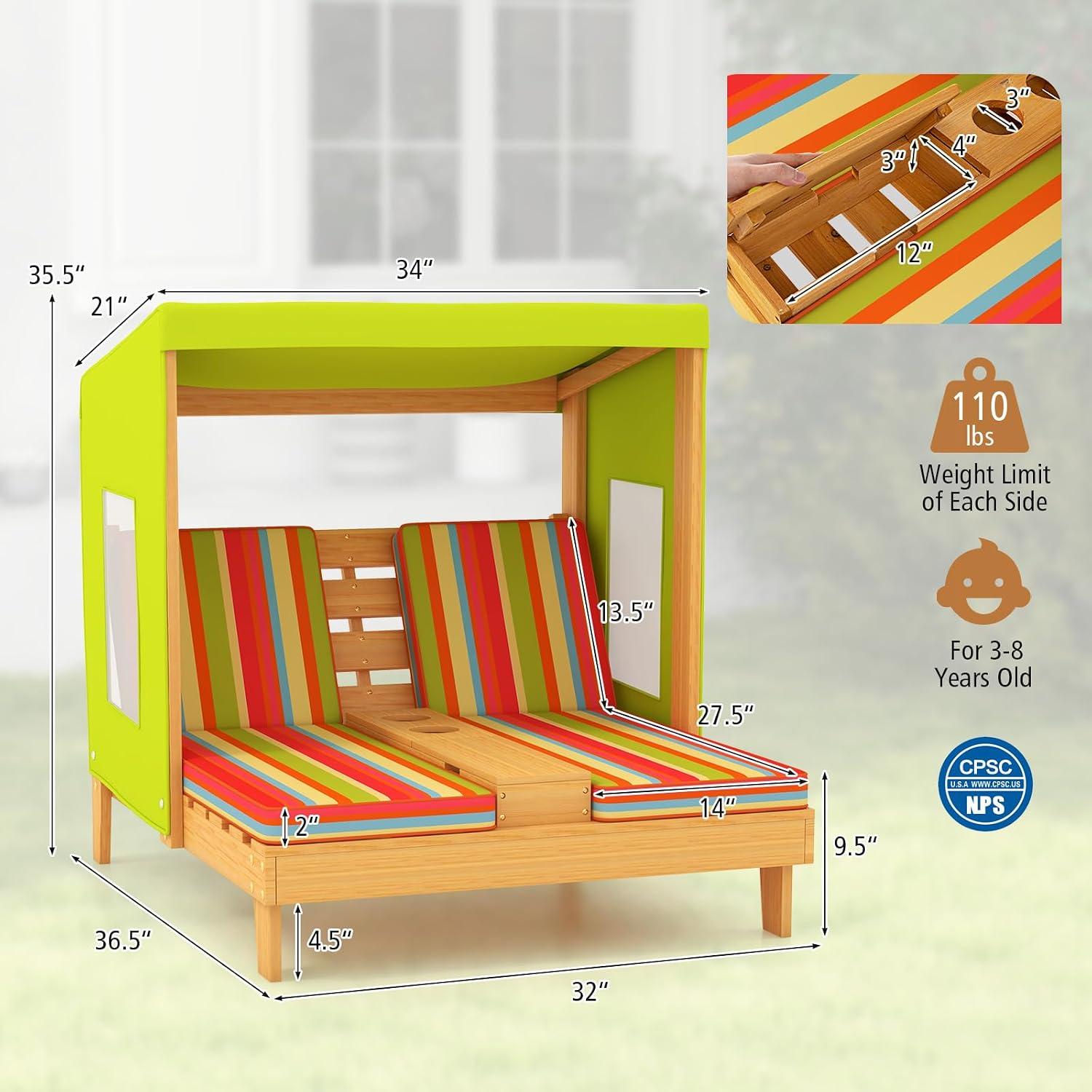 Kids Wood Double Chaise Lounge - Kids Outdoor Lounge Furniture ulasan dan harga