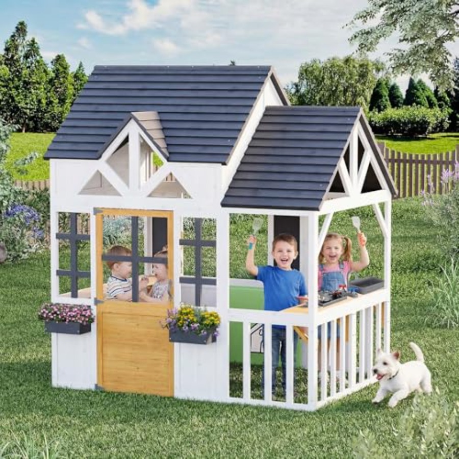 Outdoor Wooden Play House For  - Kids Outdoor House With Kitchen ulasan dan harga
