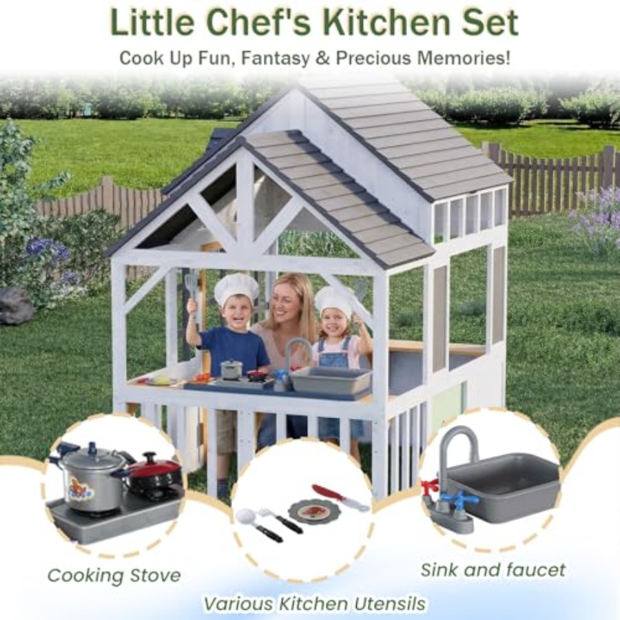Outdoor Wooden Play House For  - Kids Outdoor House With Kitchen ulasan dan harga