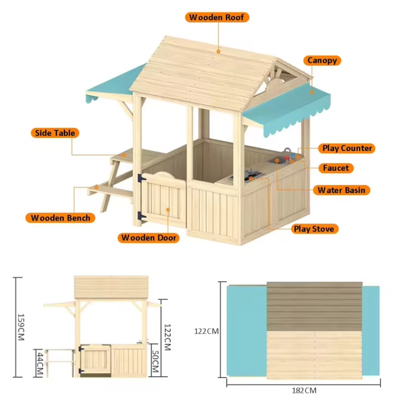 Wood Kids Play House Wooden Ch - Kids Outdoor House With Kitchen ulasan dan harga