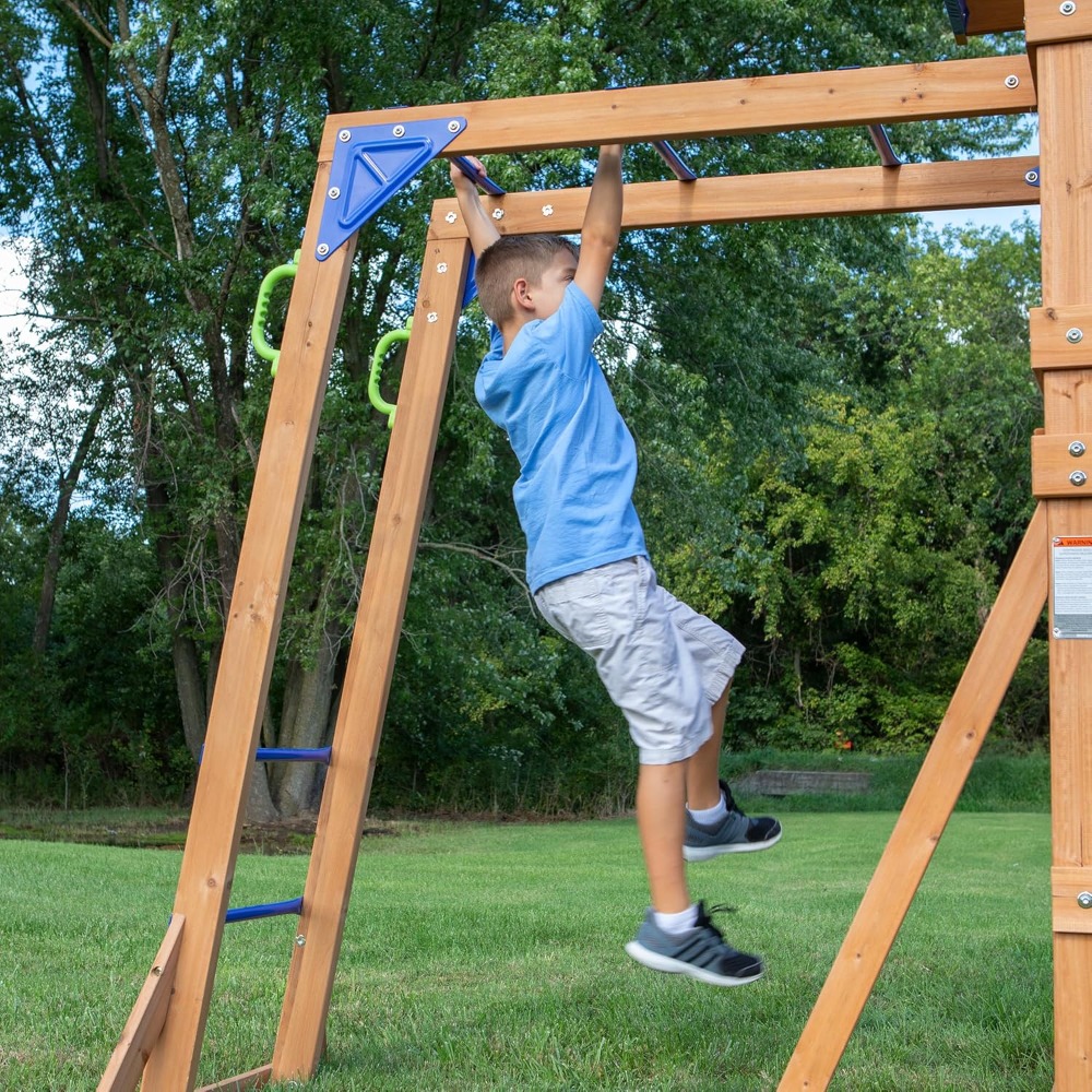 US Shipping Cedar Wood Backyar - Kids Outdoor Monkey Bar Set ulasan dan harga