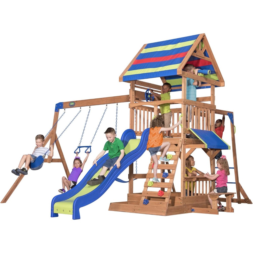 US Shipping Cedar Wood Backyar - Kids Outdoor Monkey Bar Set ulasan dan harga